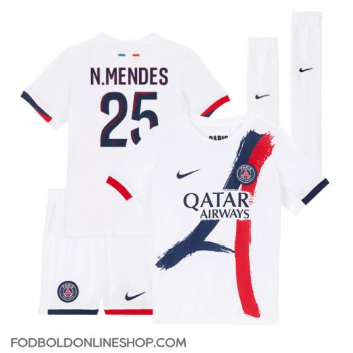 Paris Saint-Germain Nuno Mendes #25 Udebane Trøje Børn 2024-25 Kortærmet (+ Korte bukser)